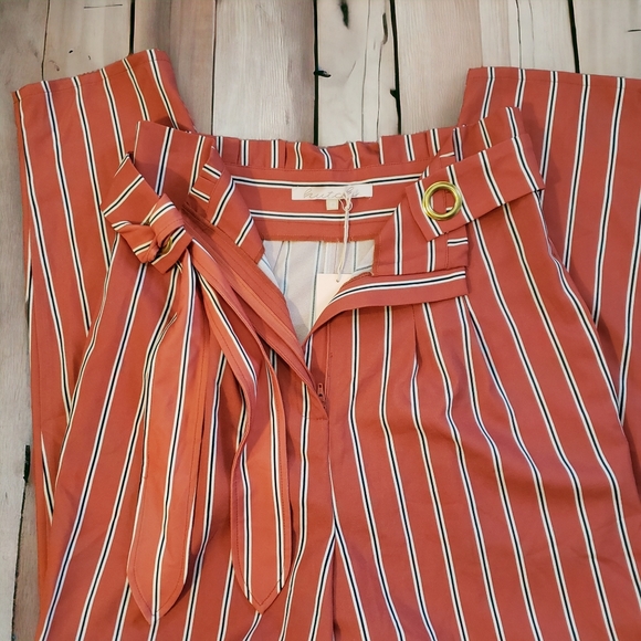 Hutch Anthropologie Womens 8 Stripe High Waist Tapered Pant Belted Burnt Orange - Picture 3 of 8